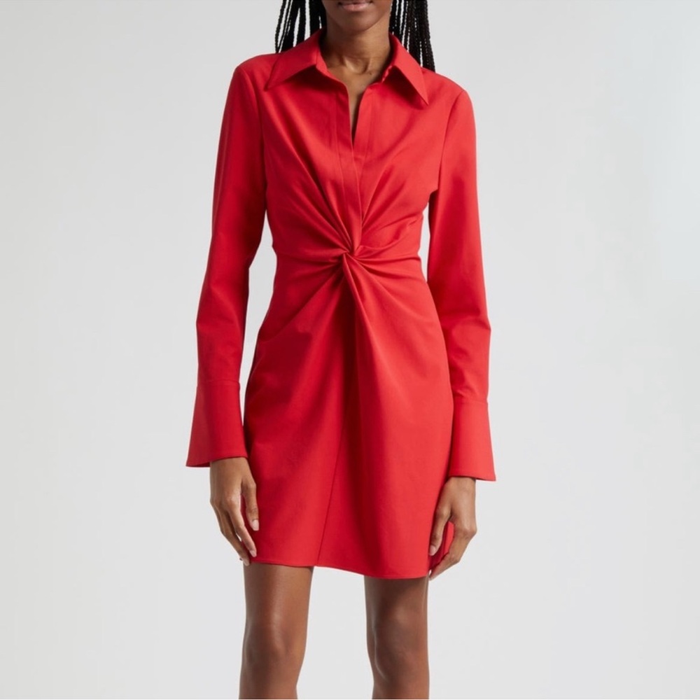 NWT Cinq à Sept McKenna Front Twist Long Sleeve Vibrant Red Dress
